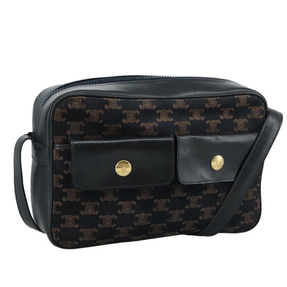 CELINE Macadam Canvas Shoulder Bag Suede Leather Navy Auth - Picture 1 of 16